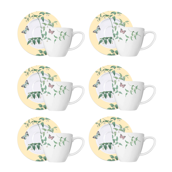 Jogo 6 Xícaras de Chá C/ Pires Anna Germer Porcelana - Estampado